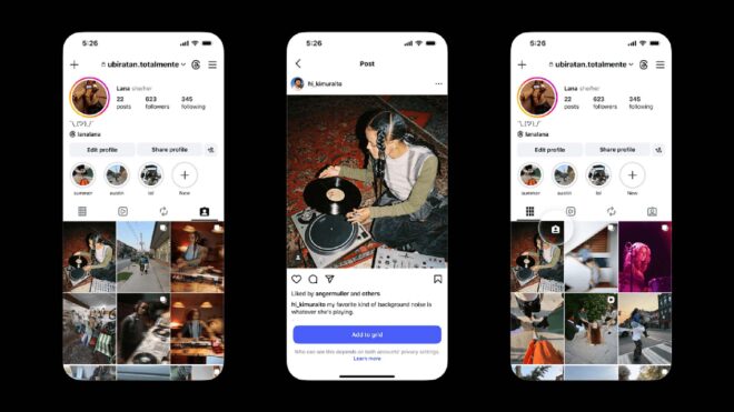 Etiketli bir paylaşımın Instagram profil ızgarasına eklenmesini gösteren temsili illüstrasyon