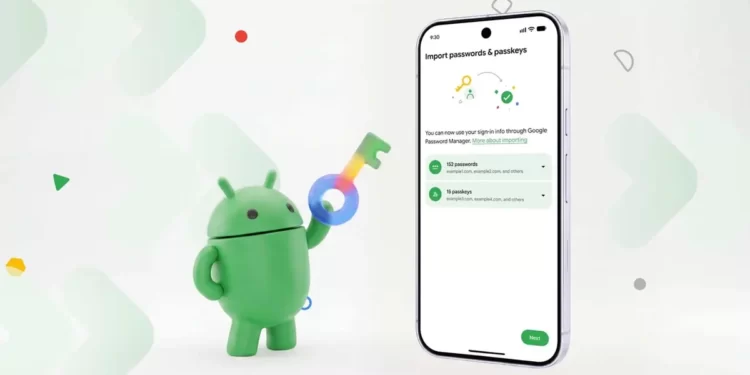 Android telefon ekranında şifre yöneticileri arasında güvenli veri aktarımını temsil eden illüstrasyon