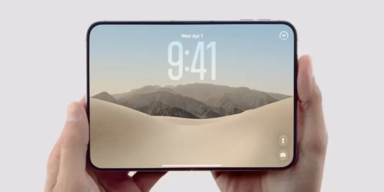 Apple iPhone Duo’nun açık halde geniş iç ekranını gösteren resmi ürün görseli