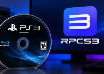 Bilgisayara bağlı Blu-ray sürücüsünde PS3 oyun diski bulunan temsili emülasyon görseli