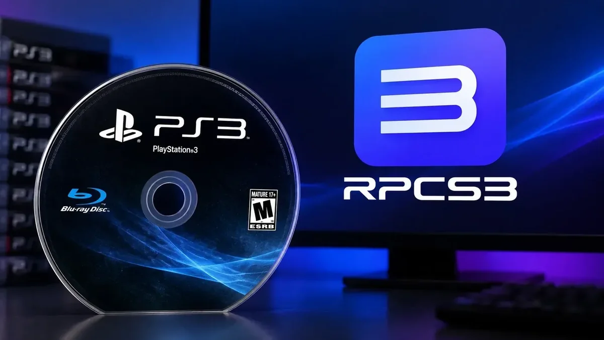 Bilgisayara bağlı Blu-ray sürücüsünde PS3 oyun diski bulunan temsili emülasyon görseli