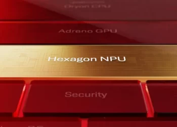 Snapdragon işlemci ve yapay zeka işlem birimini temsil eden 16:9 illüstrasyon